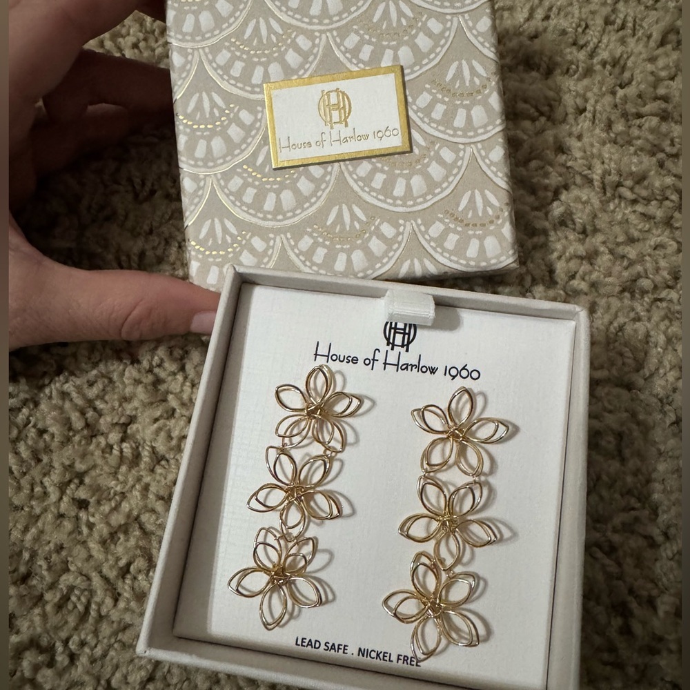 House of Harlow 1960 Gold Tone Floral Linear Earrings
